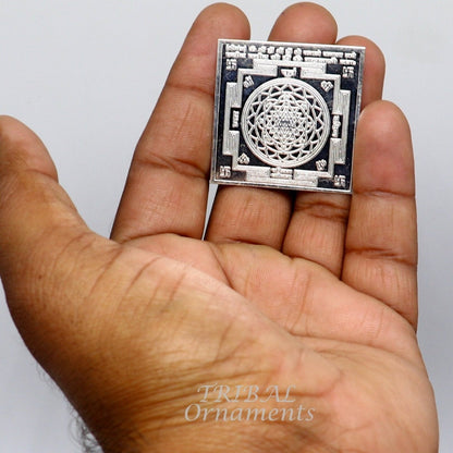 Handmade 4x4 cm 925 sterling silver Shri Yantram for wealth and prosperity, divine sacred yantram for puja rituals.