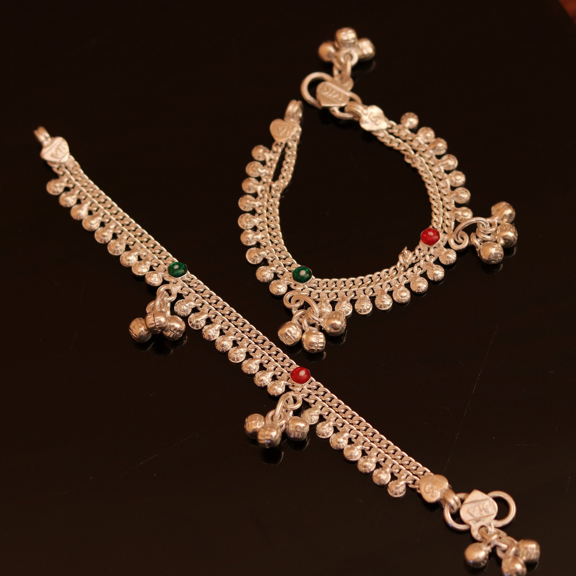 5.0" inches Sterling silver handmade amazing silver chain ankle bracelet baby anklet noisy sound bells charm anklets jewelry india ank155 - TRIBAL ORNAMENTS