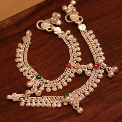 Sterling silver 5-inch baby ankle bracelet with bells and charm, handmade tribal jewelry from Tribal Ornaments.