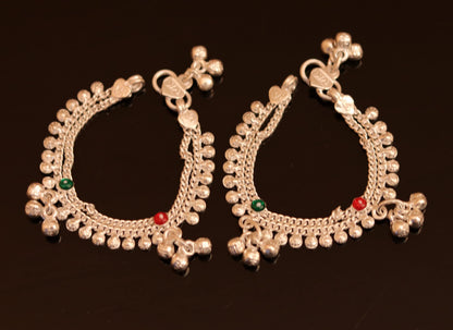 Sterling silver 5-inch baby ankle bracelet with noisy bells and charm, handcrafted tribal jewelry from Tribal Ornaments.