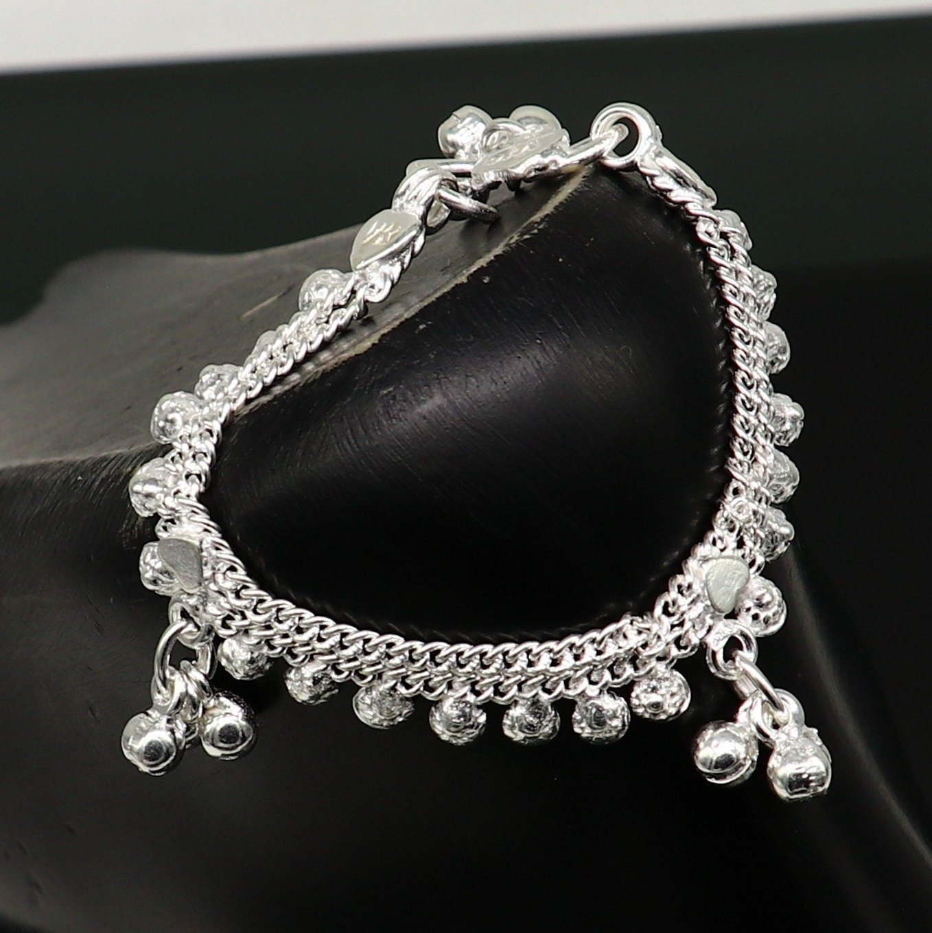 5.0" long handmade Sterling silver amazing vintage style ankle bracelet new born baby anklet noisy sound bells charm anklets jewelry ank418 - TRIBAL ORNAMENTS