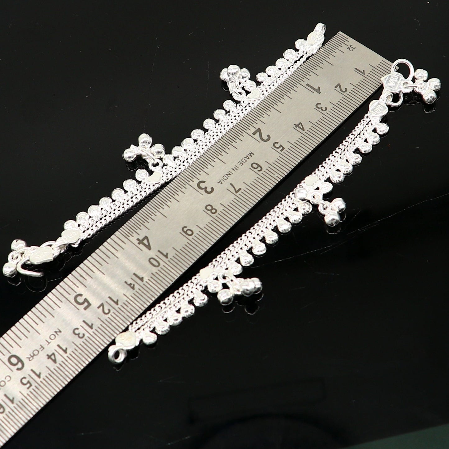 5.0" long handmade Sterling silver amazing vintage style ankle bracelet new born baby anklet noisy sound bells charm anklets jewelry ank418 - TRIBAL ORNAMENTS