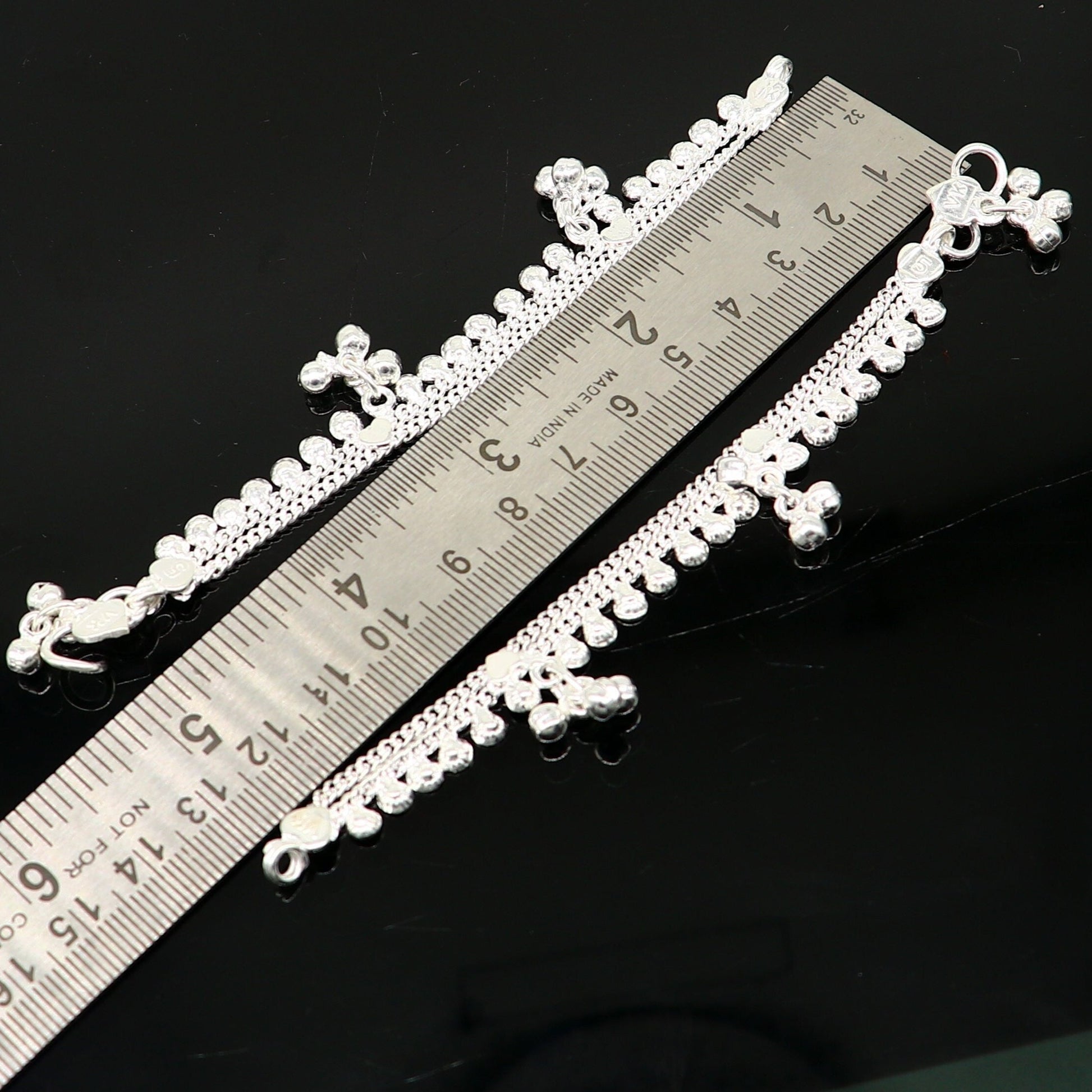 5.0" long handmade Sterling silver amazing vintage style ankle bracelet new born baby anklet noisy sound bells charm anklets jewelry ank418 - TRIBAL ORNAMENTS