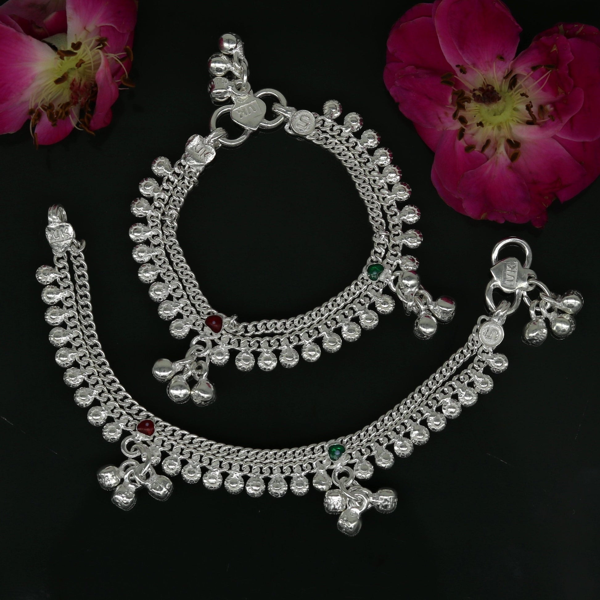 5.2" inches long handmade solid sterling silver baby kids ankle bracelet fabulous customized charm bracelet unisex baby jewelry ank231 - TRIBAL ORNAMENTS