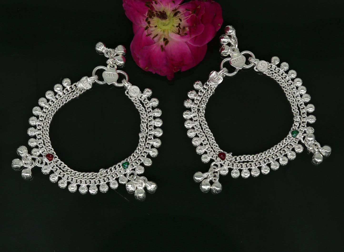 5.2" inches long handmade solid sterling silver baby kids ankle bracelet fabulous customized charm bracelet unisex baby jewelry ank231 - TRIBAL ORNAMENTS