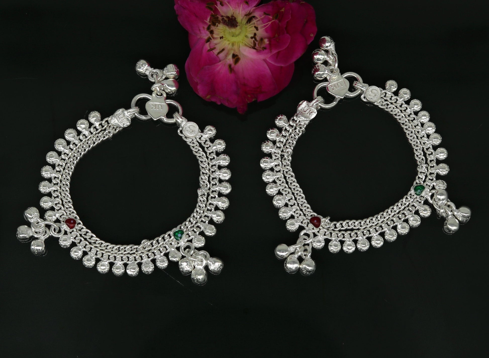 5.2" inches long handmade solid sterling silver baby kids ankle bracelet fabulous customized charm bracelet unisex baby jewelry ank231 - TRIBAL ORNAMENTS