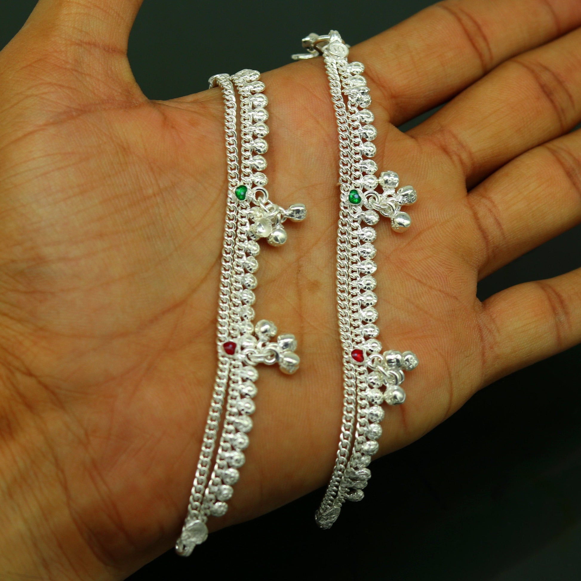 5.2" inches long handmade solid sterling silver baby kids ankle bracelet fabulous customized charm bracelet unisex baby jewelry ank231 - TRIBAL ORNAMENTS