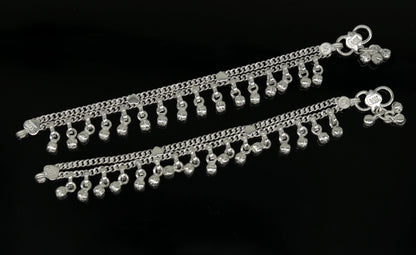 Sterling silver handmade newborn baby ankle bracelet with customized charm, unisex design, 5.2 inches long by TRIBAL ORNAMENTS.