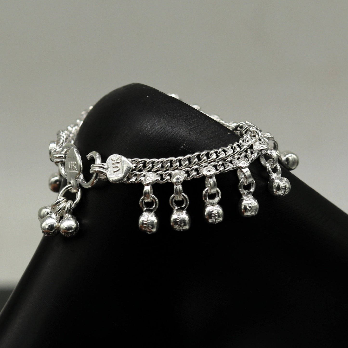 5.2" inches long handmade solid sterling silver new born baby kids ankle bracelet customized charm bracelet unisex baby jewelry ank237 - TRIBAL ORNAMENTS