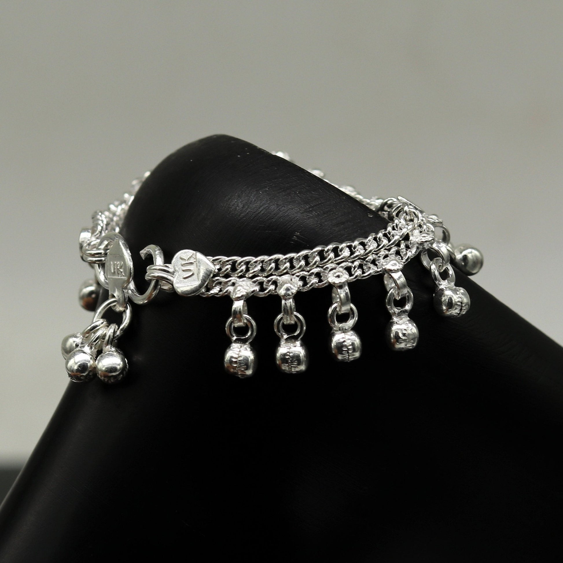 5.2" inches long handmade solid sterling silver new born baby kids ankle bracelet customized charm bracelet unisex baby jewelry ank237 - TRIBAL ORNAMENTS