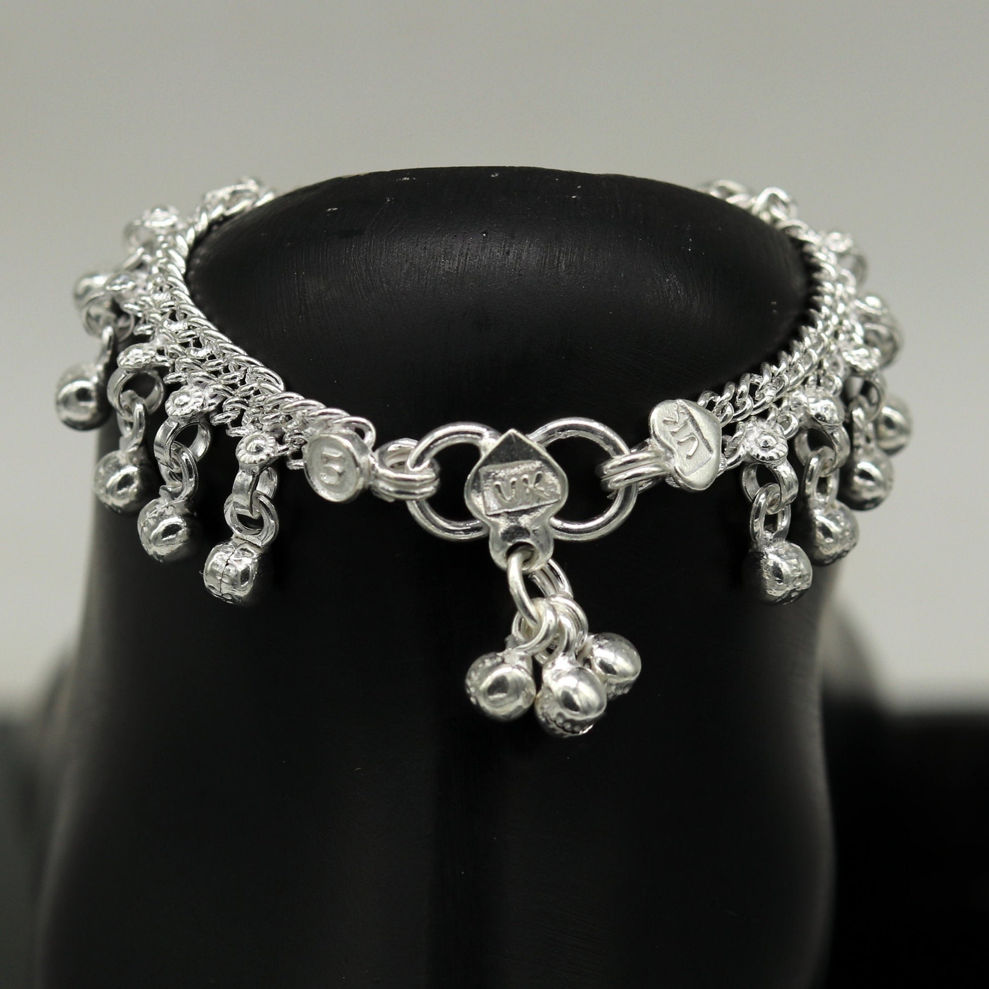 5.2" inches long handmade solid sterling silver new born baby kids ankle bracelet customized charm bracelet unisex baby jewelry ank237 - TRIBAL ORNAMENTS