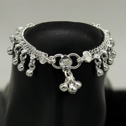 Handmade 5.2-inch sterling silver newborn baby ankle bracelet with customizable charm, unisex baby jewelry by Tribal Ornaments.