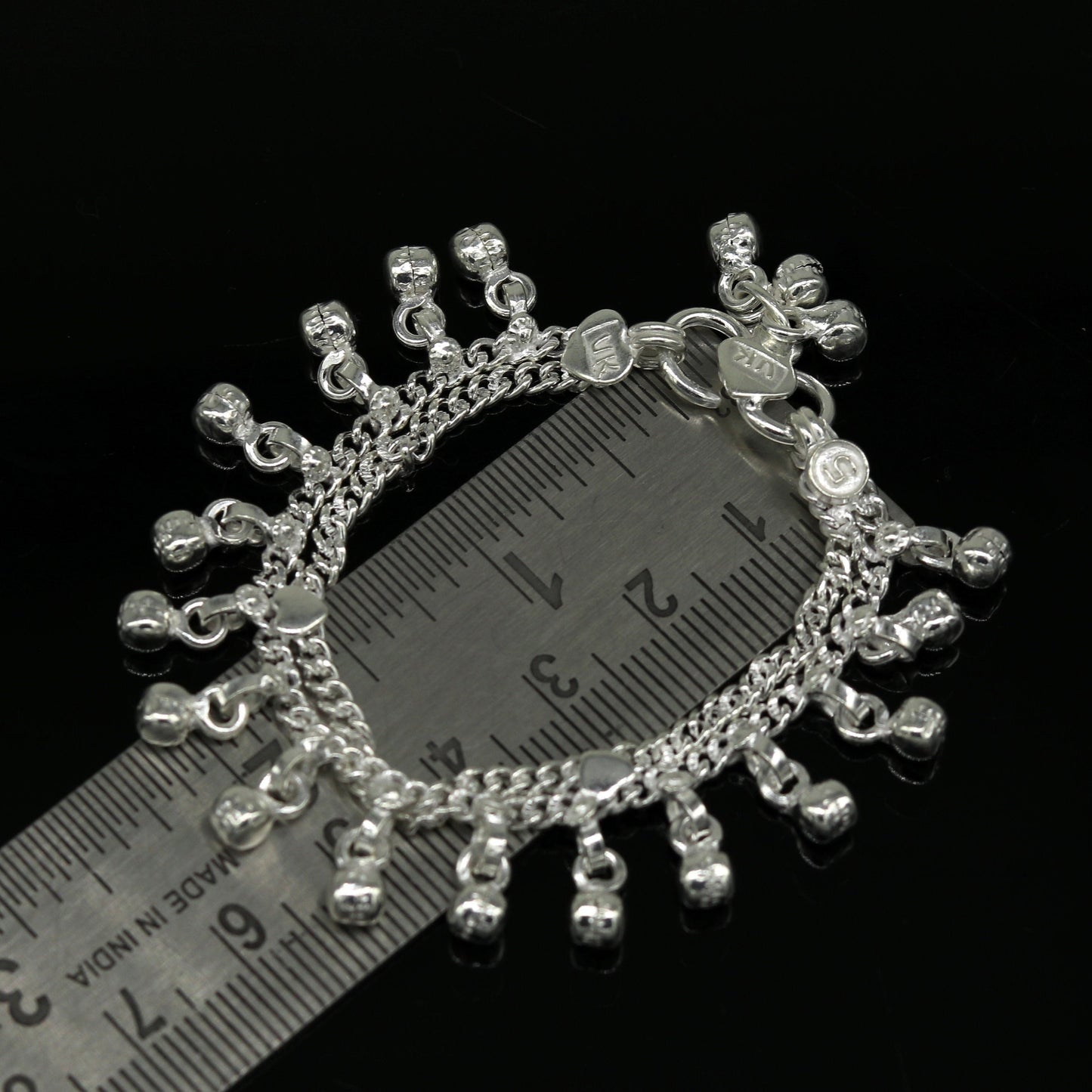 5.2" inches long handmade solid sterling silver new born baby kids ankle bracelet customized charm bracelet unisex baby jewelry ank237 - TRIBAL ORNAMENTS