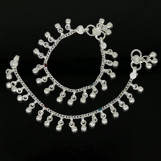 5.2" Inches long sterling silver handmade gorgeous charm baby anklets, excellent hanging noisy bells kids customized kids jewelry ank240 - TRIBAL ORNAMENTS