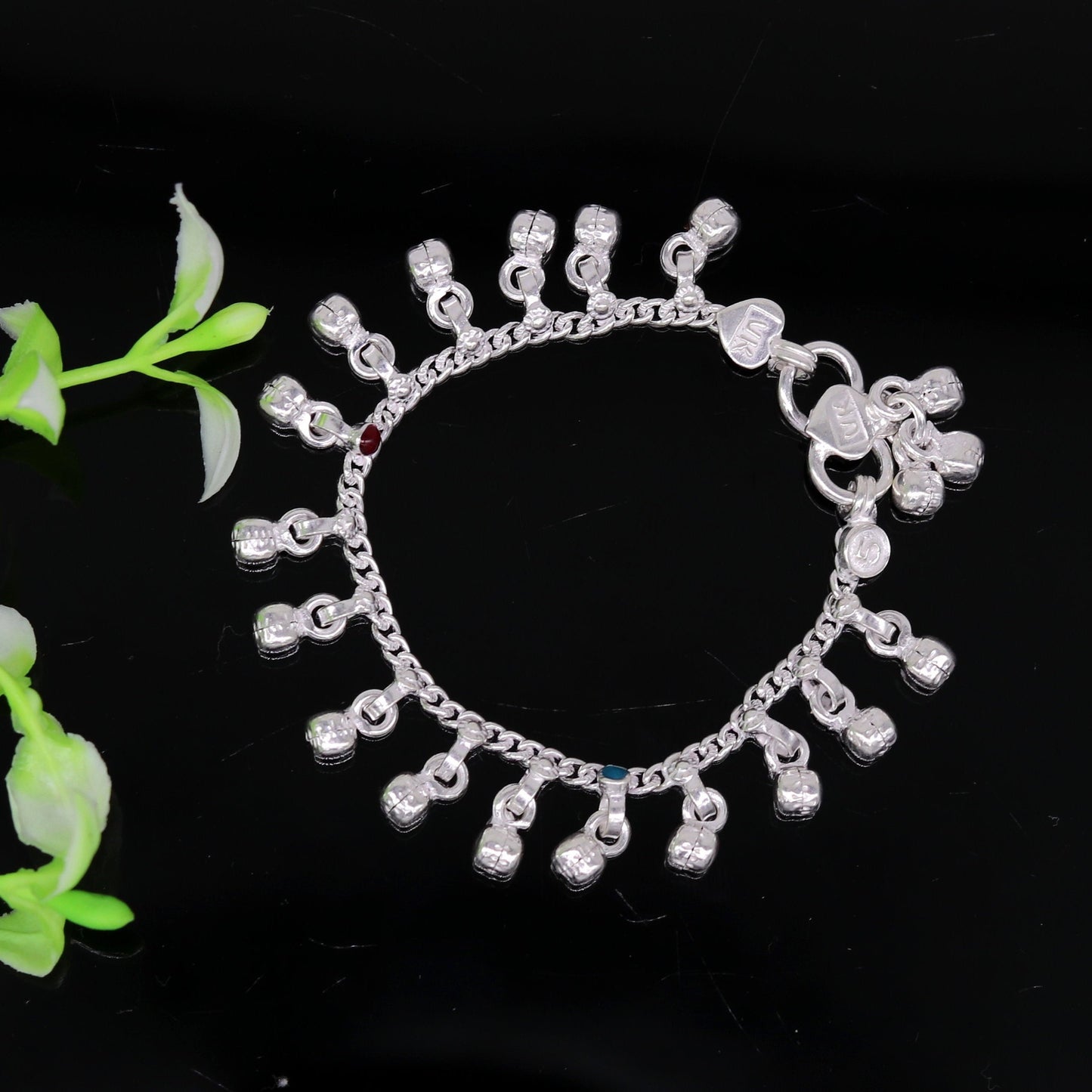 5.2" Inches long sterling silver handmade gorgeous charm baby anklets, excellent hanging noisy bells kids customized kids jewelry ank240 - TRIBAL ORNAMENTS