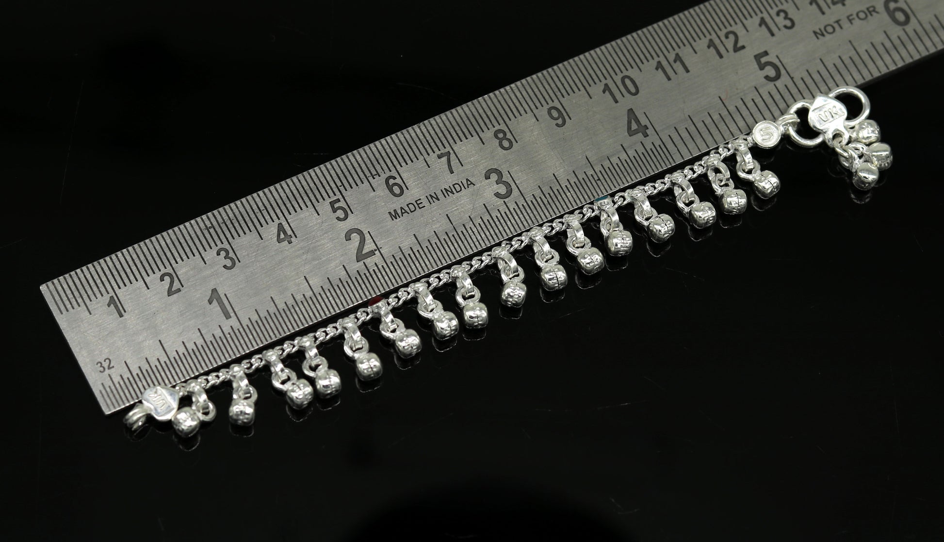 5.2" Inches long sterling silver handmade gorgeous charm baby anklets, excellent hanging noisy bells kids customized kids jewelry ank240 - TRIBAL ORNAMENTS