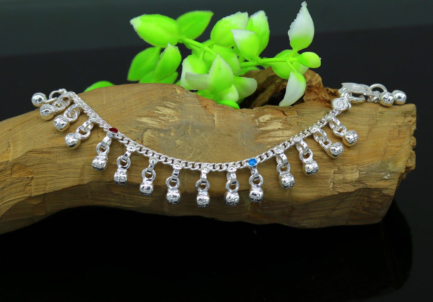 5.2" Inches long sterling silver handmade gorgeous charm baby anklets, excellent hanging noisy bells kids customized kids jewelry ank240 - TRIBAL ORNAMENTS