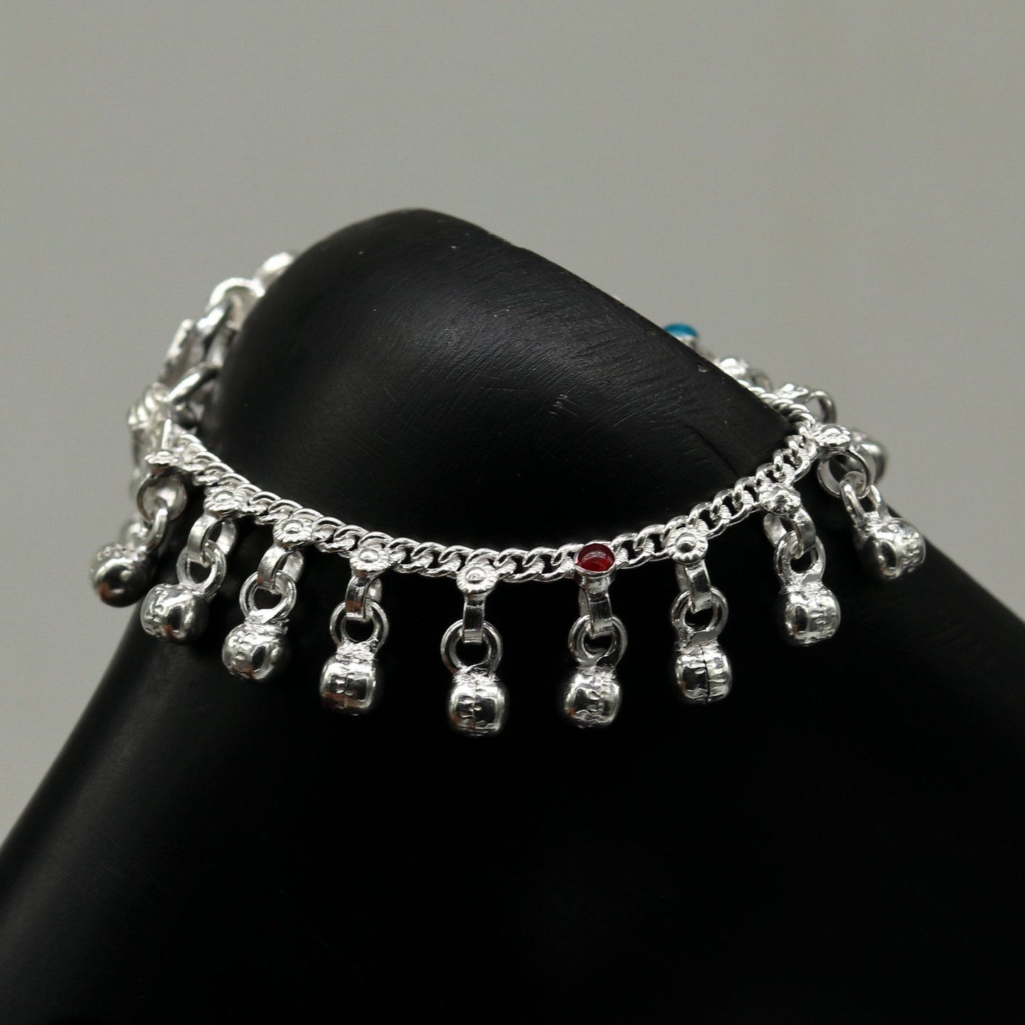 5.2" Inches long sterling silver handmade gorgeous charm baby anklets, excellent hanging noisy bells kids customized kids jewelry ank240 - TRIBAL ORNAMENTS