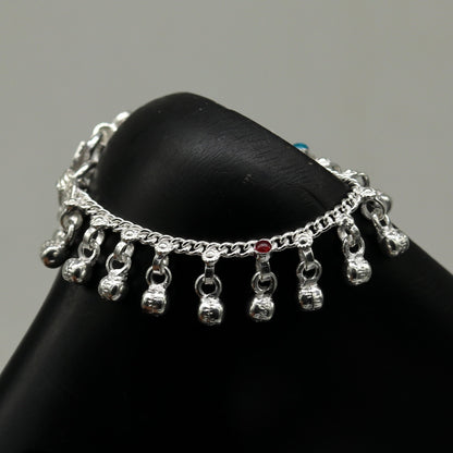 5.2" Inches long sterling silver handmade gorgeous charm baby anklets, excellent hanging noisy bells kids customized kids jewelry ank240 - TRIBAL ORNAMENTS