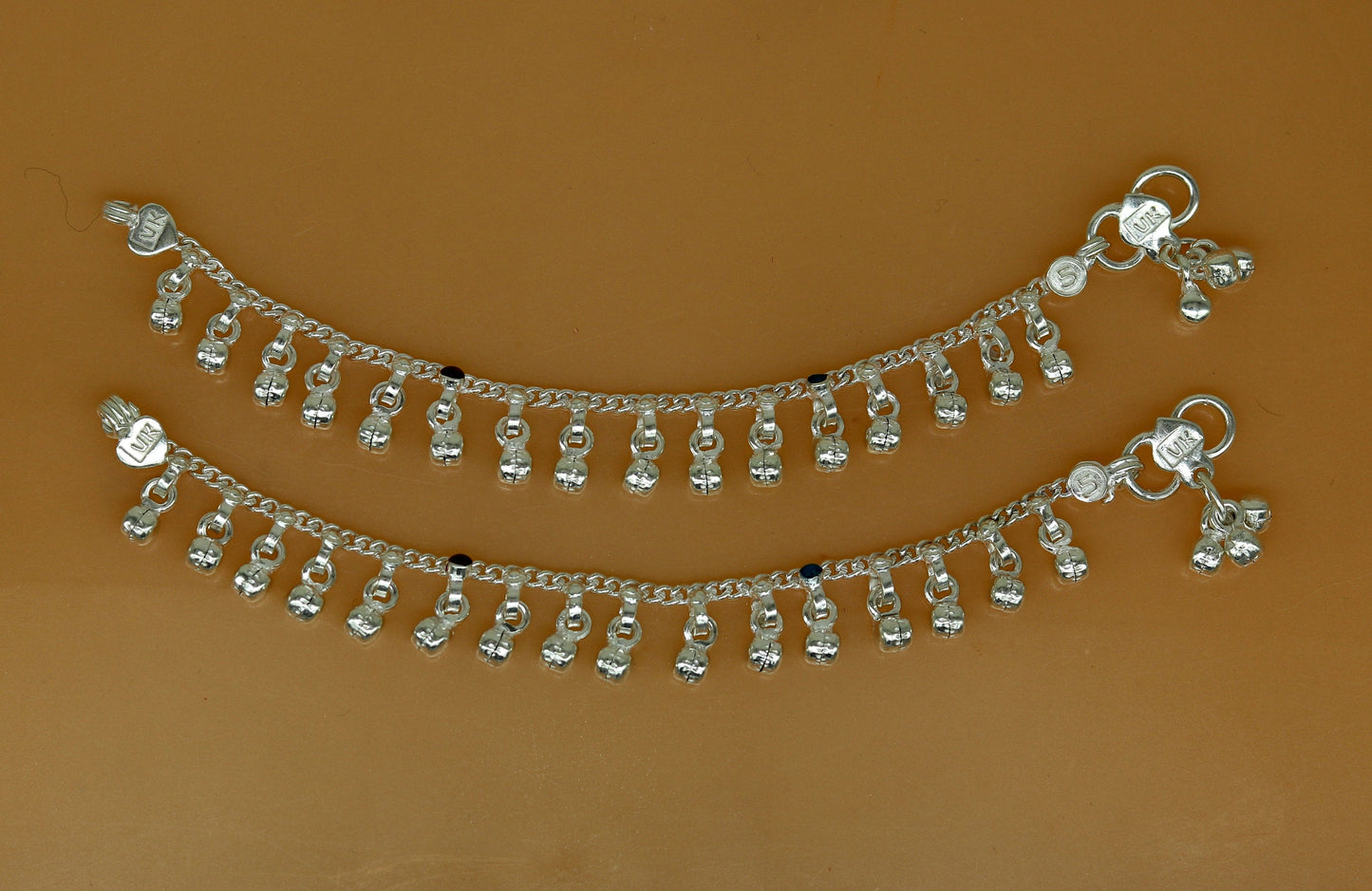 5.2" Inches long sterling silver handmade gorgeous charm baby anklets, excellent hanging noisy bells kids customized kids jewelry ank240 - TRIBAL ORNAMENTS