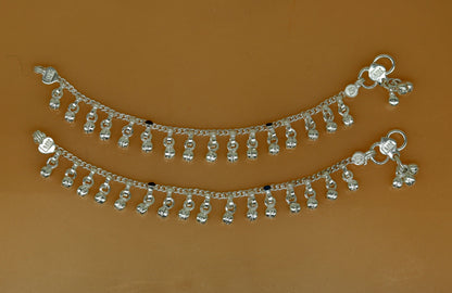 5.2" Inches long sterling silver handmade gorgeous charm baby anklets, excellent hanging noisy bells kids customized kids jewelry ank240 - TRIBAL ORNAMENTS