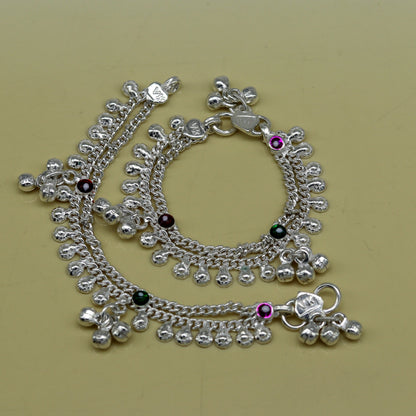 5.2" long Sterling silver handmade amazing silver ankle bracelet baby anklet noisy sound charm customized anklet personalized gifting ank211 - TRIBAL ORNAMENTS