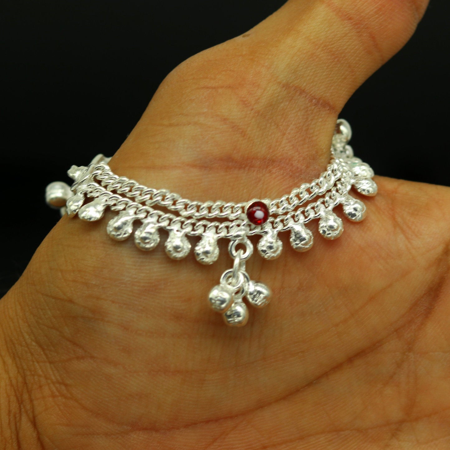 5.2" long Sterling silver handmade amazing silver ankle bracelet baby anklet noisy sound charm customized anklet personalized gifting ank211 - TRIBAL ORNAMENTS