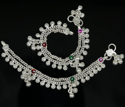 5.2" long Sterling silver handmade amazing silver ankle bracelet baby anklet noisy sound charm customized anklet personalized gifting ank211 - TRIBAL ORNAMENTS