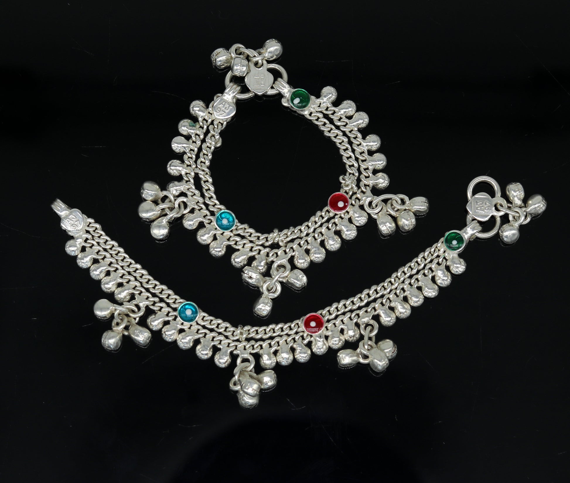 5.2" long Sterling silver handmade fabulous customized new born baby ankle bracelet with amazing hanging noisy bells gifting jewelry ank223 - TRIBAL ORNAMENTS