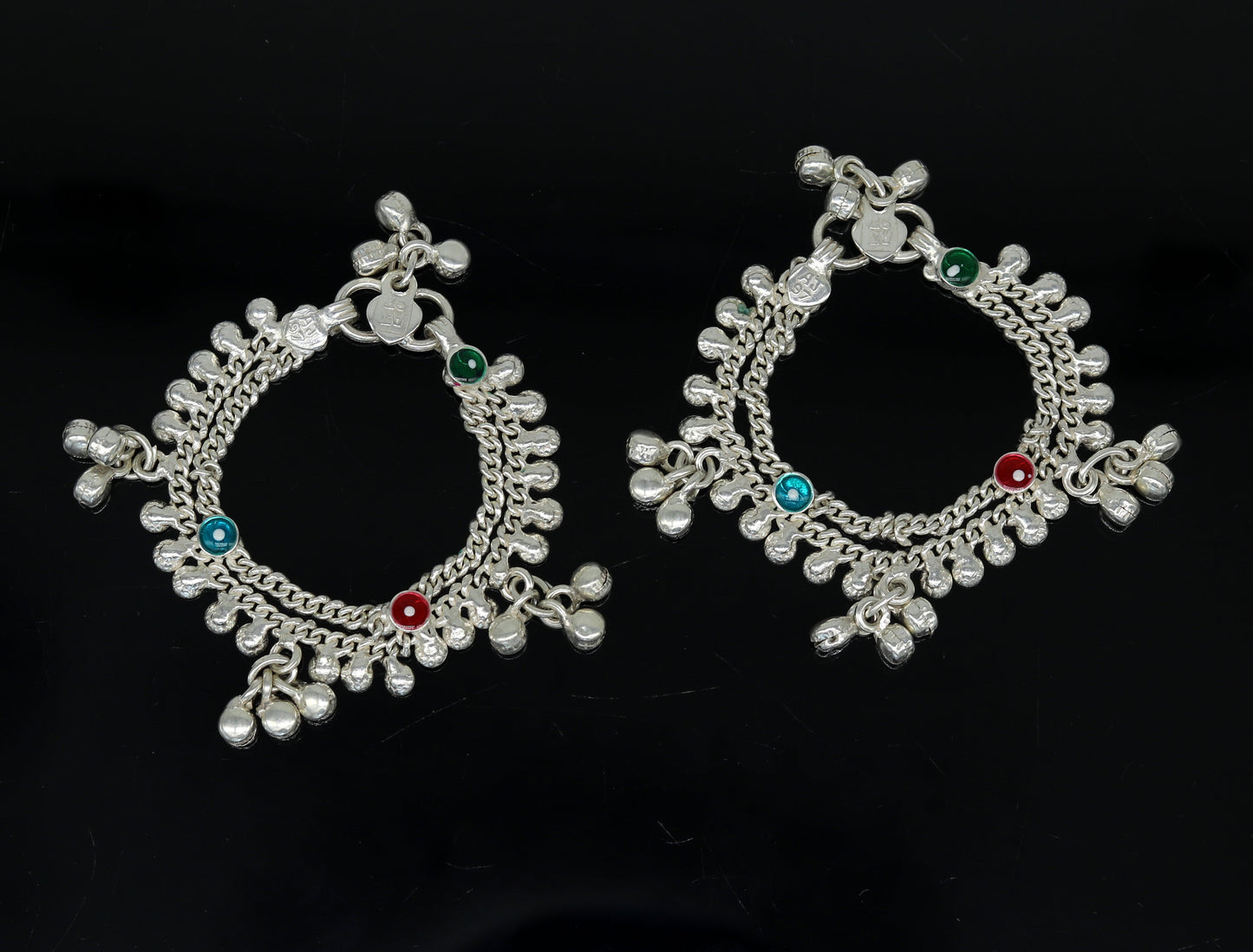 5.2" long Sterling silver handmade fabulous customized new born baby ankle bracelet with amazing hanging noisy bells gifting jewelry ank223 - TRIBAL ORNAMENTS