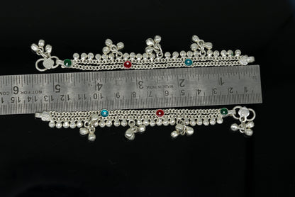 Sterling silver handmade baby ankle bracelet with hanging noisy bells, customized jewelry for newborns by TRIBAL ORNAMENTS.