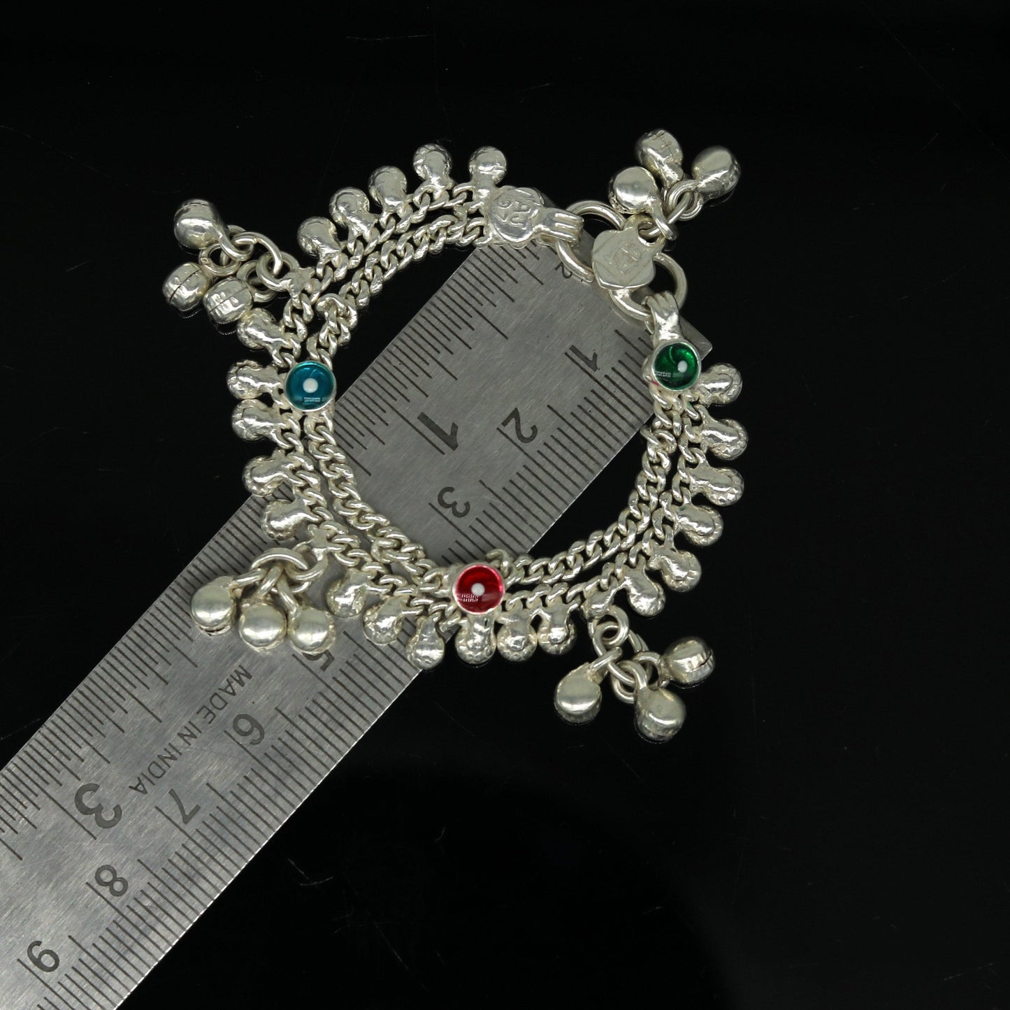 5.2" long Sterling silver handmade fabulous customized new born baby ankle bracelet with amazing hanging noisy bells gifting jewelry ank223 - TRIBAL ORNAMENTS