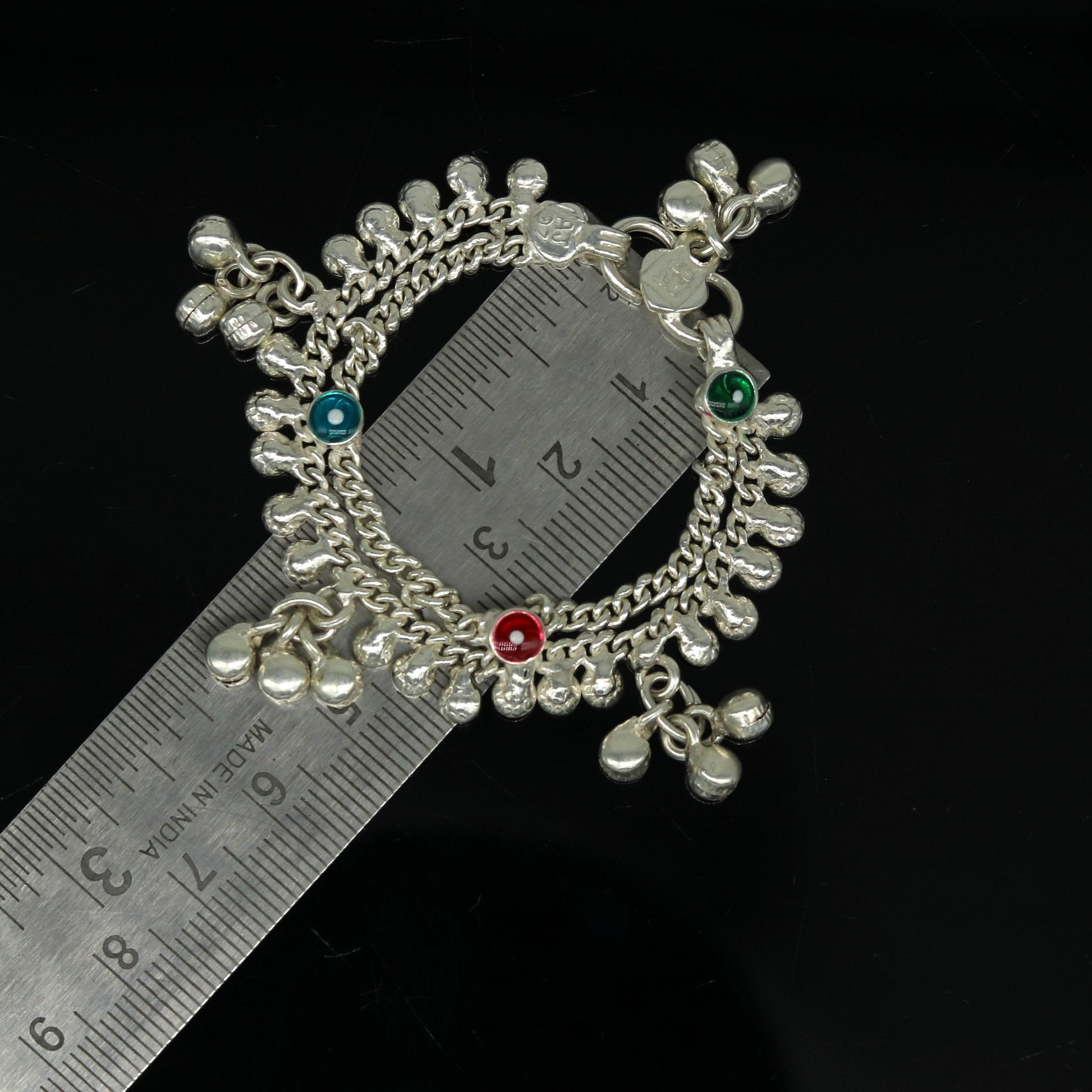 5.2" long Sterling silver handmade fabulous customized new born baby ankle bracelet with amazing hanging noisy bells gifting jewelry ank223 - TRIBAL ORNAMENTS