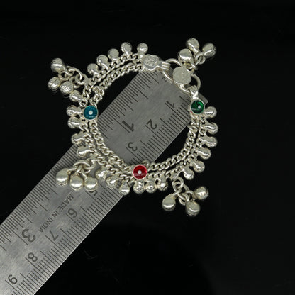 Sterling silver handmade newborn baby ankle bracelet with hanging noisy bells, customized jewelry by TRIBAL ORNAMENTS.
