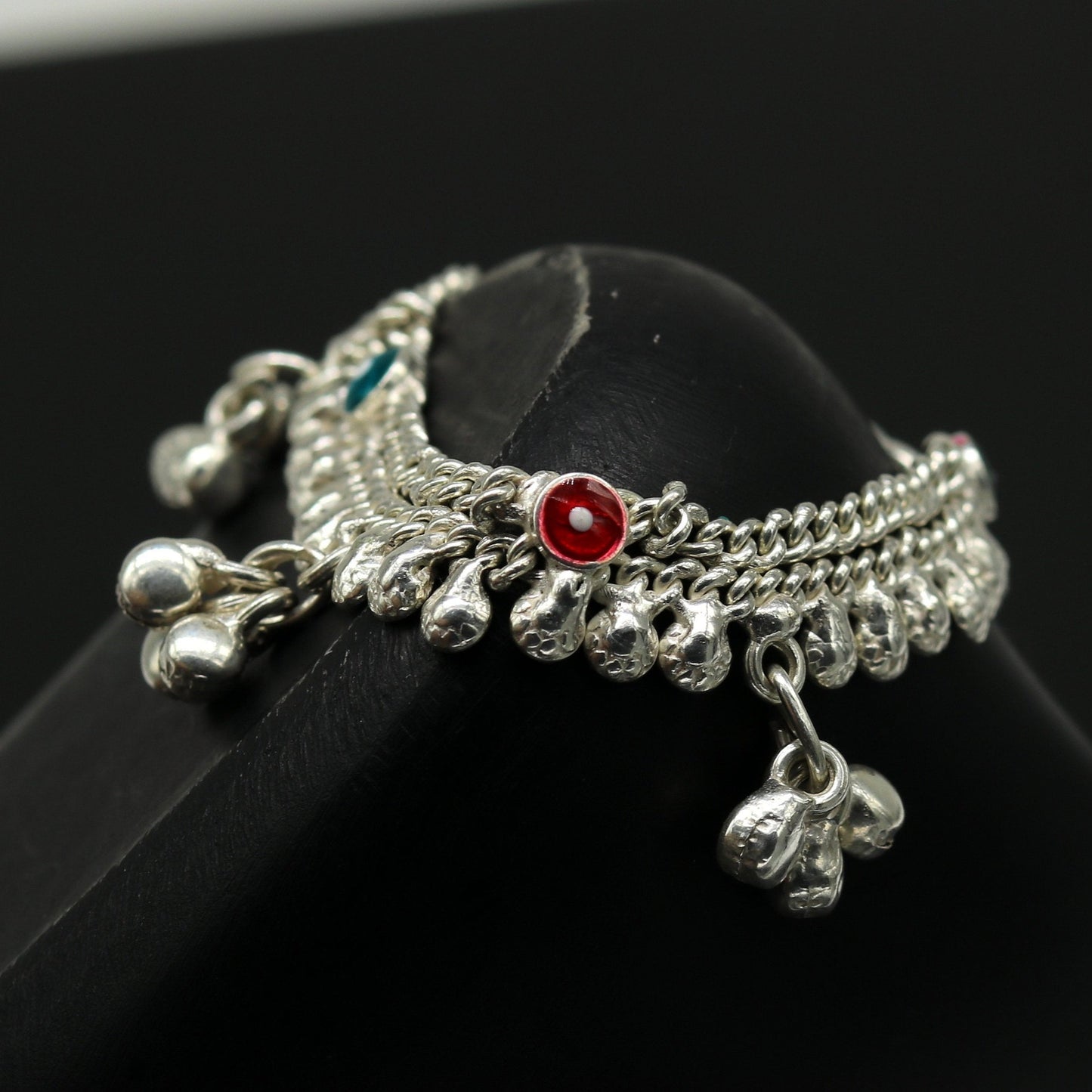 5.2" long Sterling silver handmade fabulous customized new born baby ankle bracelet with amazing hanging noisy bells gifting jewelry ank223 - TRIBAL ORNAMENTS