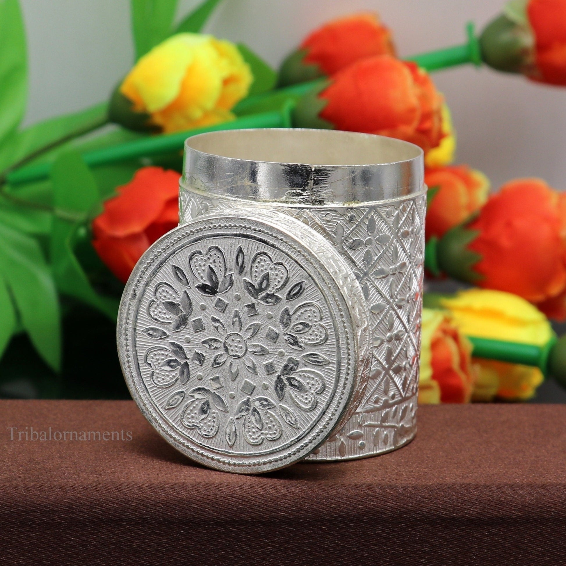 5.5 cm 925 solid silver utensils vintage style trinket box, container/casket box bridal floral work box, jewelry box silver utensils stb203 - TRIBAL ORNAMENTS