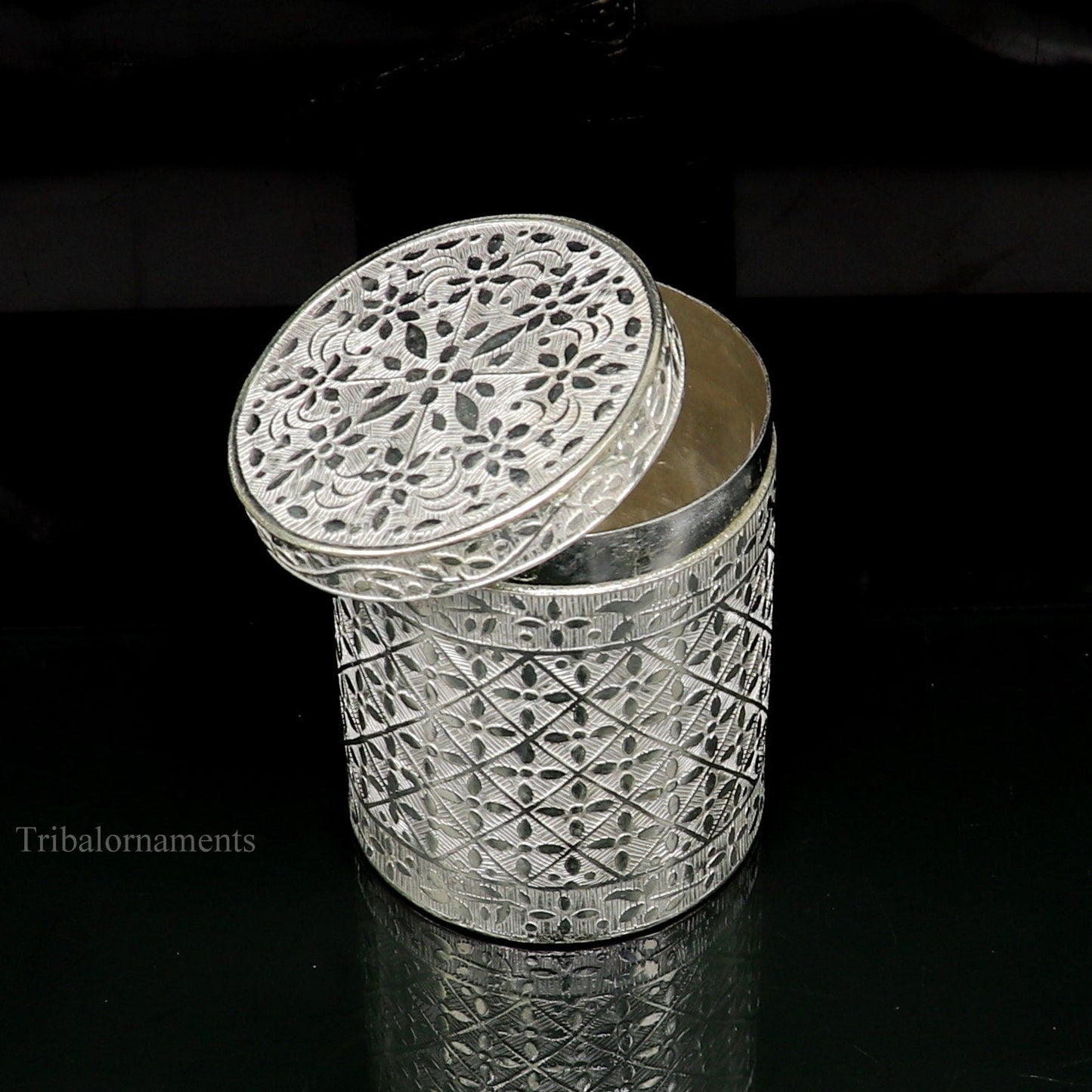 5.5 cm 925 solid silver utensils vintage style trinket box, container/casket box bridal floral work box, jewelry box silver utensils stb203 - TRIBAL ORNAMENTS