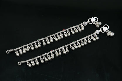 Handmade 5.5-inch sterling silver baby anklet with jingling bells and wave design, perfect for kids' jewelry and gifts.