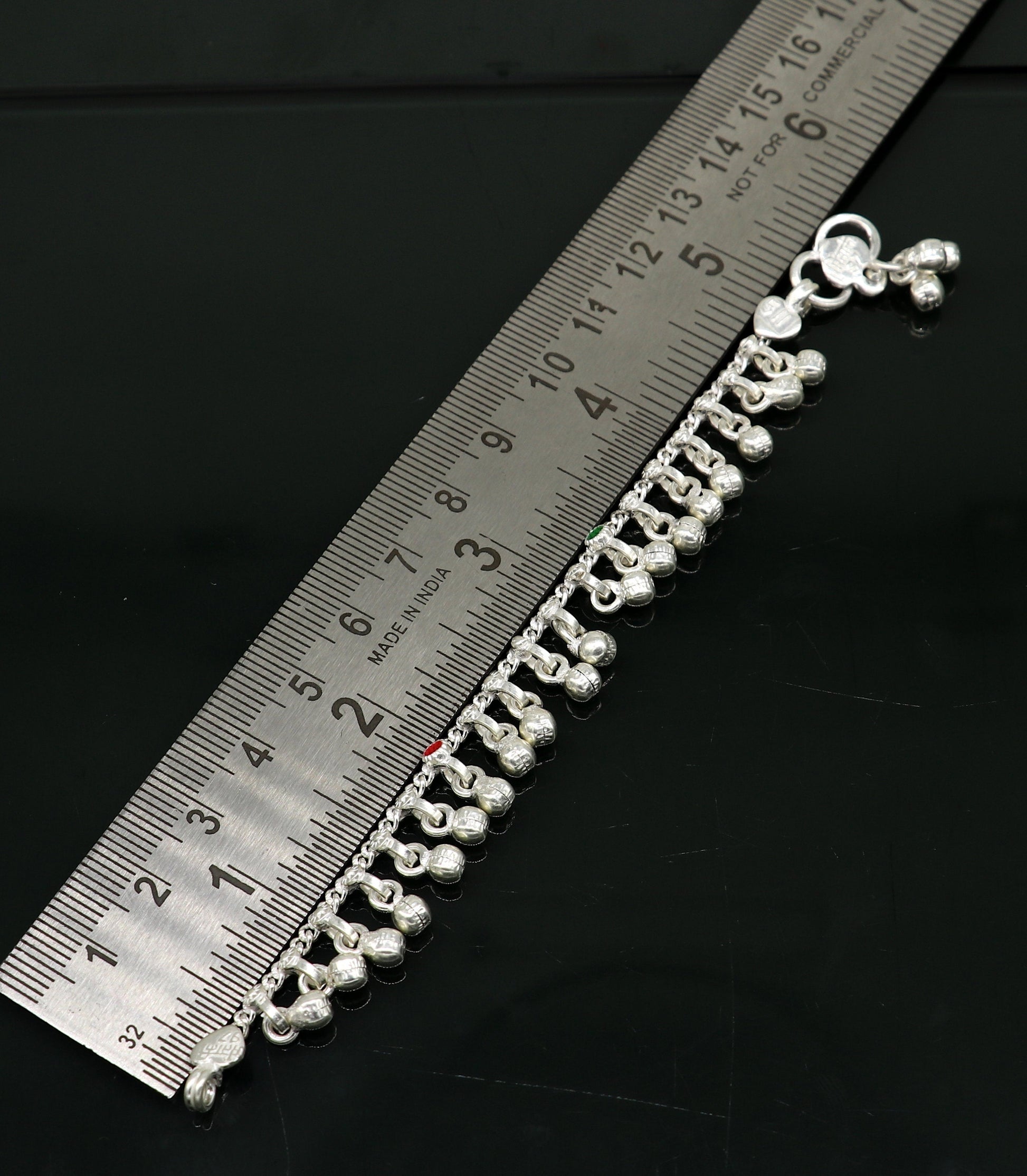 5.5" handmade solid sterling silver waved jingling bells noisy anklets, excellent gifting baby foot bracelet charm kids jewelry ank358 - TRIBAL ORNAMENTS