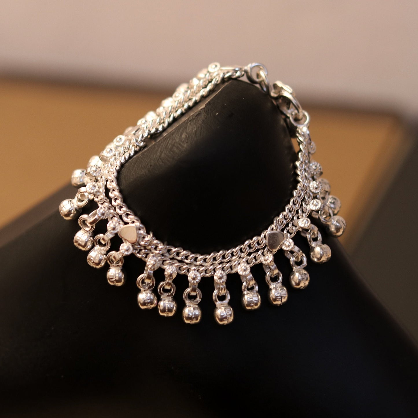 5.5" Handmade vintage antique style sterling silver fabulous noisy jingle bells anklets , new born baby foot bracelet  jewelry  ank193 - TRIBAL ORNAMENTS