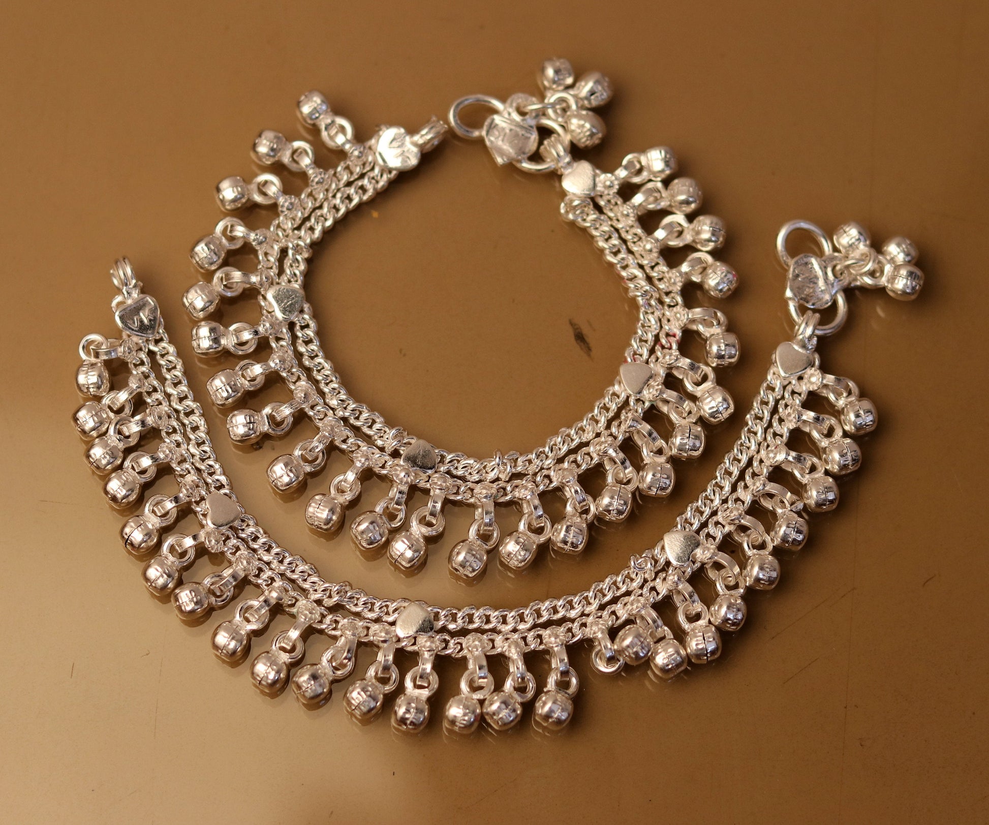 5.5" Handmade vintage antique style sterling silver fabulous noisy jingle bells anklets , new born baby foot bracelet  jewelry  ank193 - TRIBAL ORNAMENTS