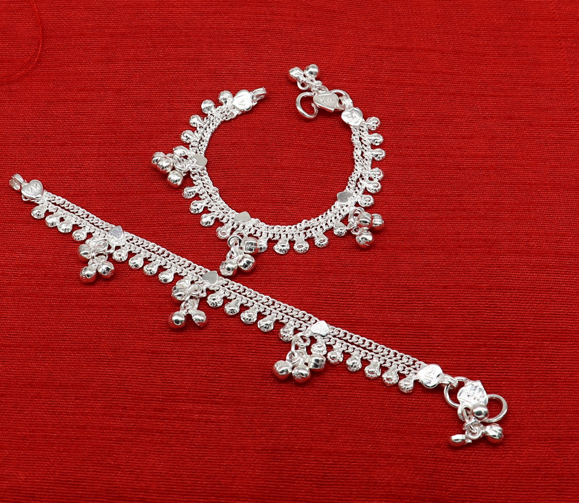 5.5" inch handmade solid sterling silver baby kids ankle bracelet unisex baby anklet foot bracelet customized charm kids bracelet ank422 - TRIBAL ORNAMENTS