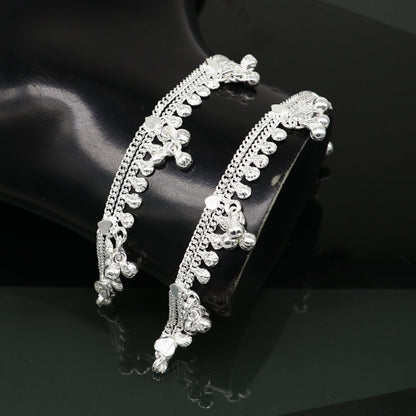 Handmade 5.5-inch solid sterling silver baby ankle bracelet with customizable charm, unisex foot bracelet from Tribal Ornaments.
