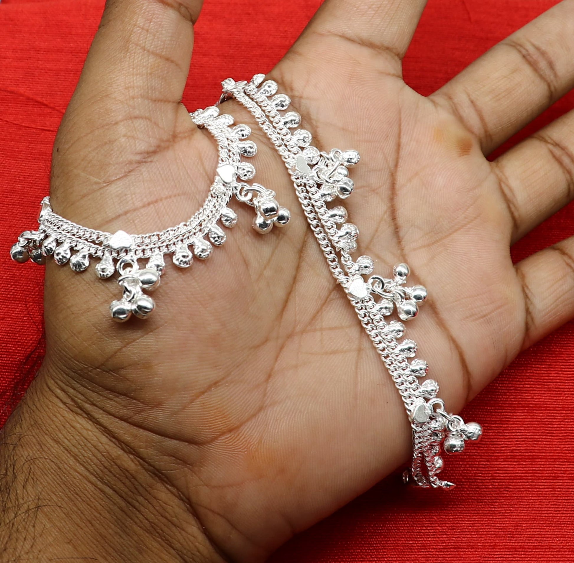 5.5" inch handmade solid sterling silver baby kids ankle bracelet unisex baby anklet foot bracelet customized charm kids bracelet ank422 - TRIBAL ORNAMENTS