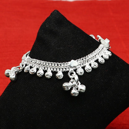 Sterling silver baby and kids ankle bracelet with unisex design, handmade with a customized charm, 5.5 inches long by TRIBAL ORNAMENTS.