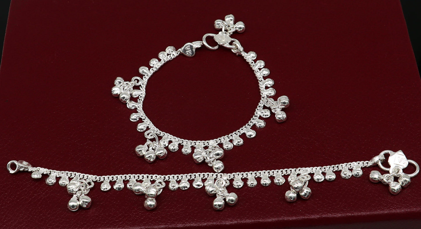 5.5" inch handmade solid sterling silver baby kids ankle bracelet unisex baby anklet foot bracelet customized charm kids bracelet ank423 - TRIBAL ORNAMENTS