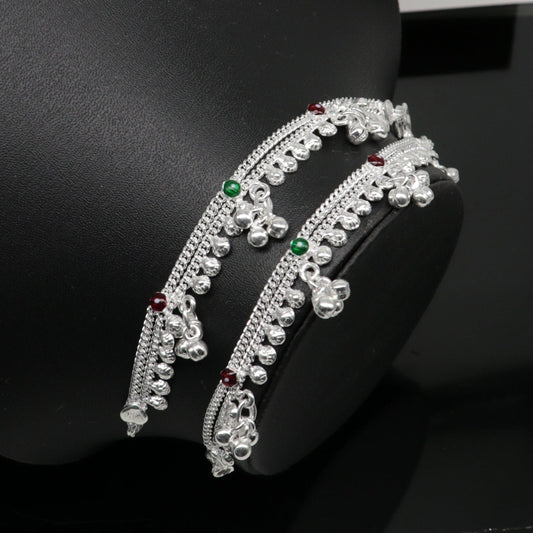 5.5" inches baby anklets Sterling silver handmade amazing ankle bracelet kids anklet noisy sound bells charm anklets jewelry india ank413 - TRIBAL ORNAMENTS