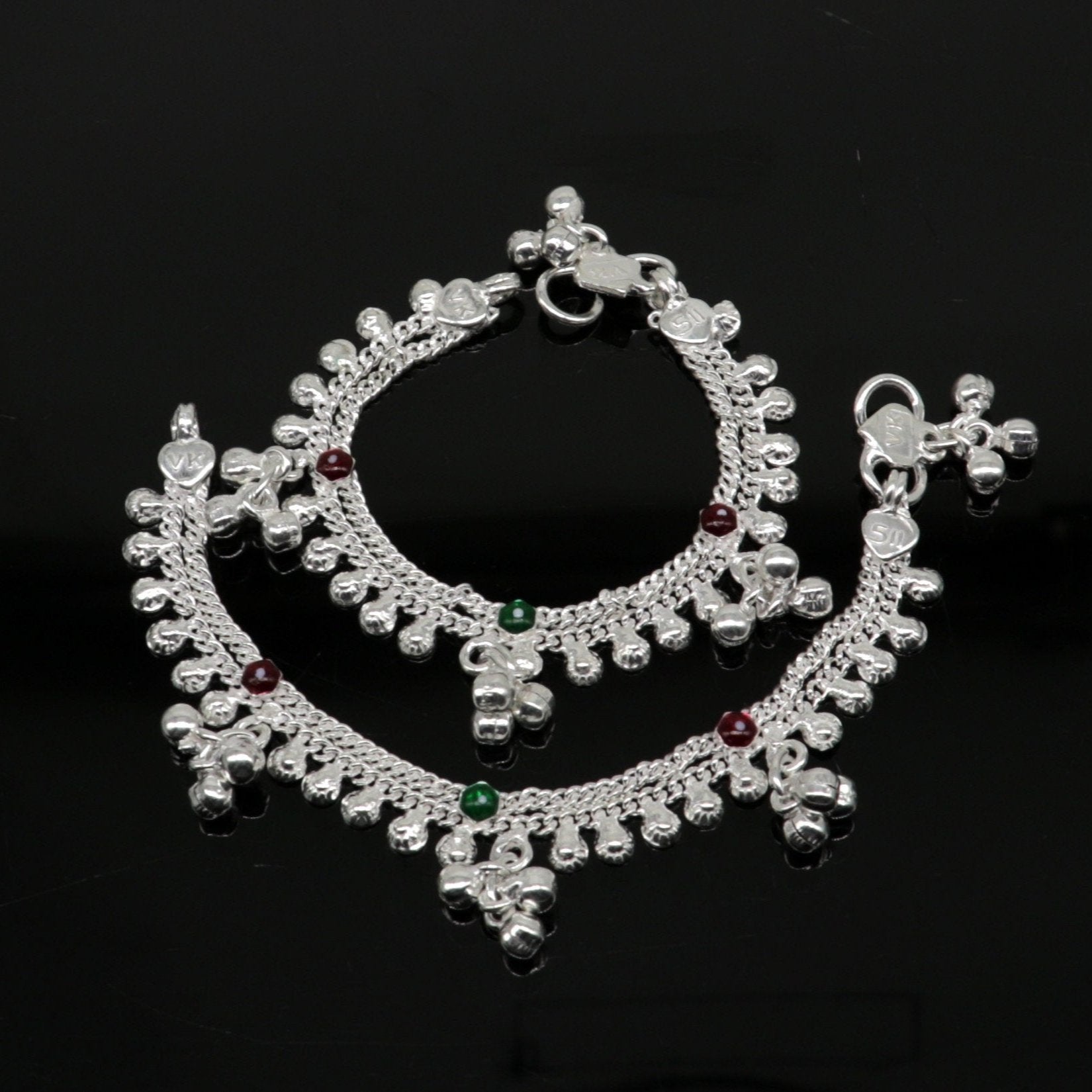 5.5" inches baby anklets Sterling silver handmade amazing ankle bracelet kids anklet noisy sound bells charm anklets jewelry india ank413 - TRIBAL ORNAMENTS