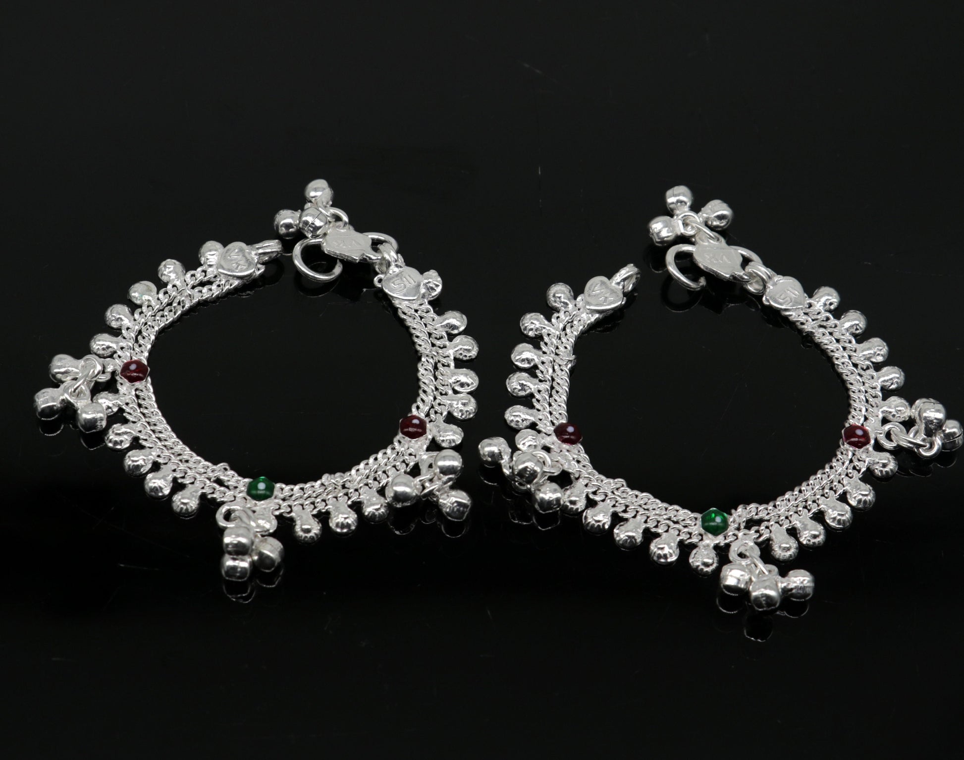 5.5" inches baby anklets Sterling silver handmade amazing ankle bracelet kids anklet noisy sound bells charm anklets jewelry india ank413 - TRIBAL ORNAMENTS