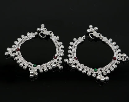 Sterling silver 5.5-inch baby anklet with handmade design, noisy bells, and charm, perfect for kids jewelry in India.